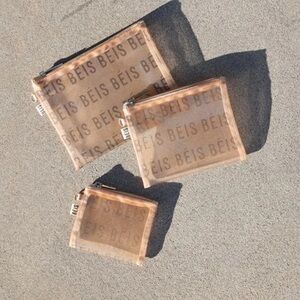 BÉIS Mesh Pouch Trio in Beige